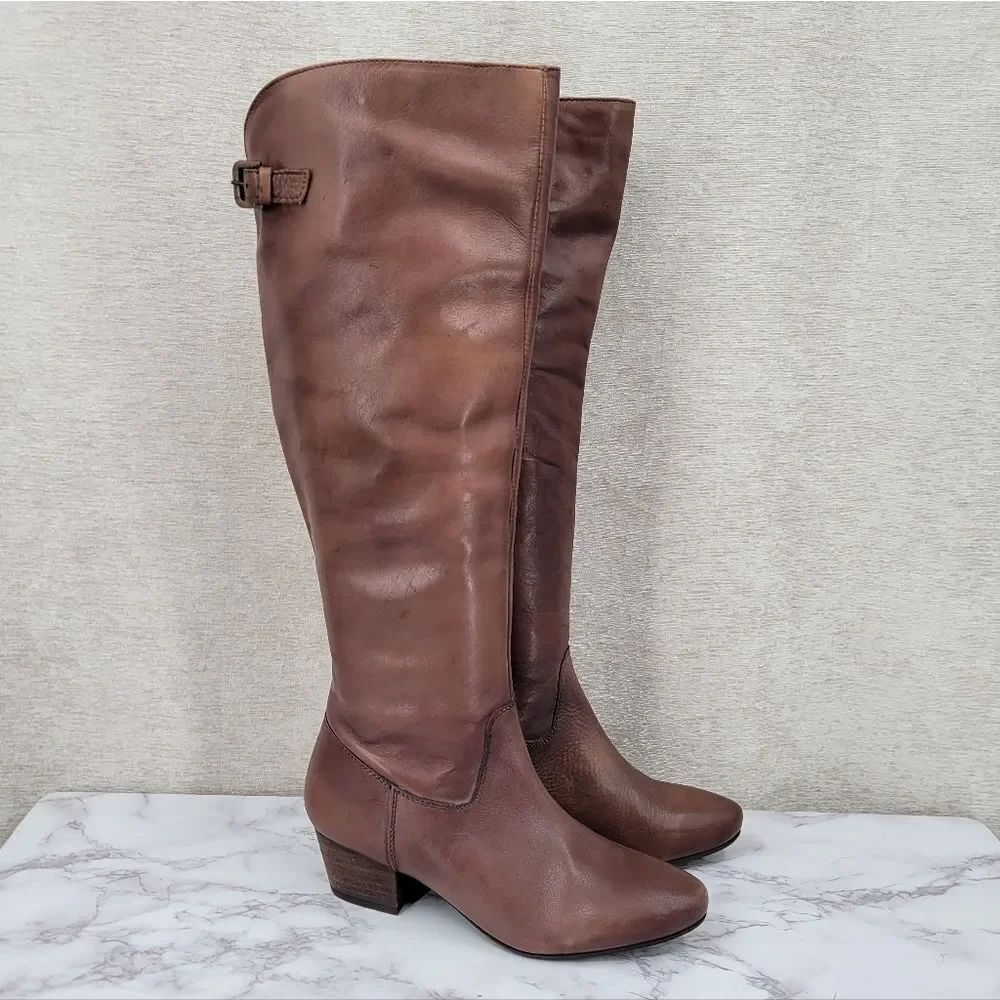 Diba True Brown Cognac Leather Knee High Heeled Tall Boots